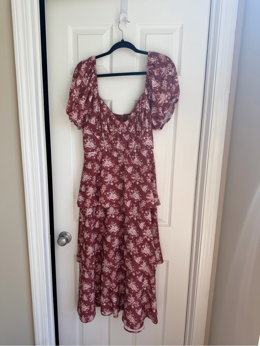 Altar'd State Dusty Rose Floral Tiered Midi Dress